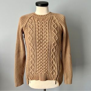 Michael Michael Kors Side Zip Cable Knit Cotton Camel Tan Sweater Size Small